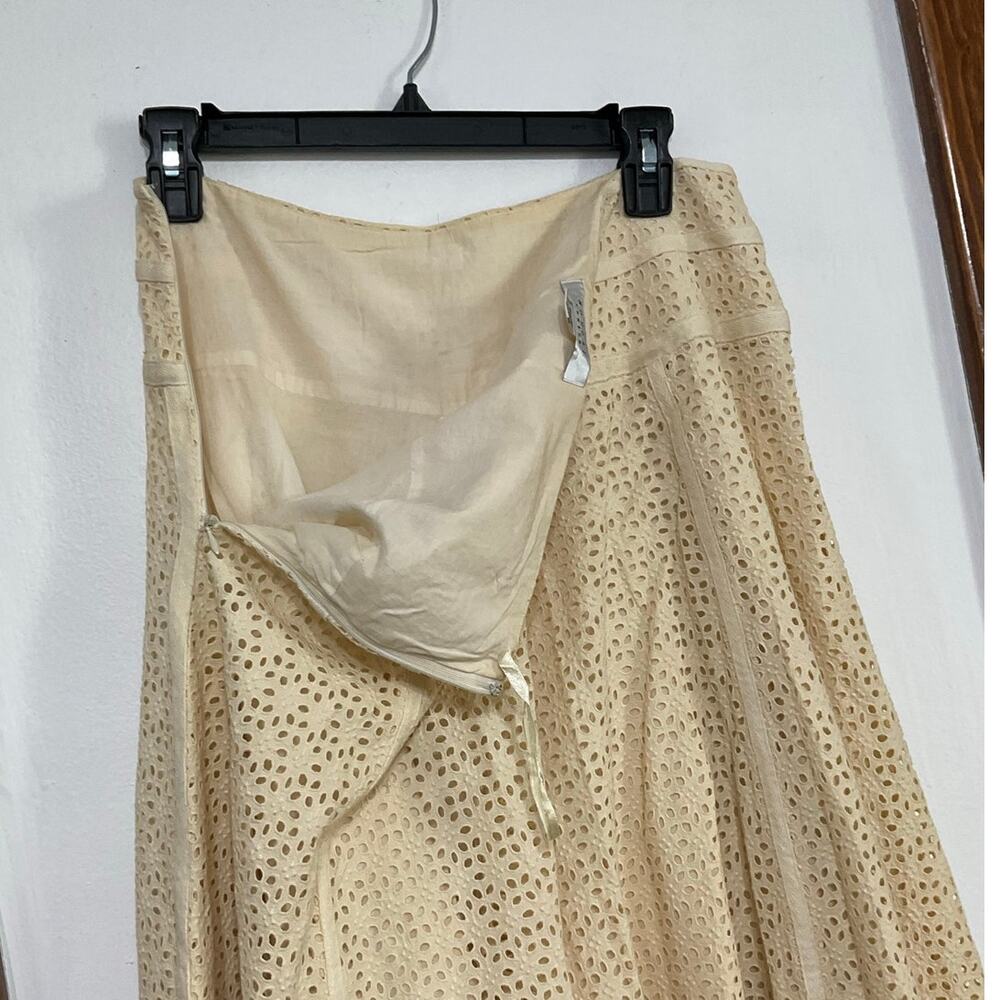 VTG Y2K Nougat London Cream Eyelet Midi Skirt Sz Medium (2) 100% Cotton Peasant - Picture 3 of 6